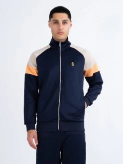 KAS 3 ZIP THROUGH FUNNEL NECK SWEATSHIRT -Luke M590333 DK NAVY ECRU NECTARINE 1A