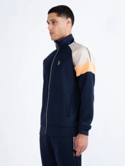KAS 3 ZIP THROUGH FUNNEL NECK SWEATSHIRT -Luke M590333 DK NAVY ECRU NECTARINE 2