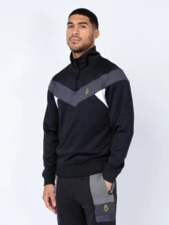 KRATOS CHEVRON 1/4 ZIP SWEAT -Luke M650314 KRATOS BLACK WHITE CHARCOAL 2