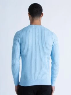 SPARE RIB KNITTED CREW NECK JUMPER -Luke M710650 SKY BLUE 3