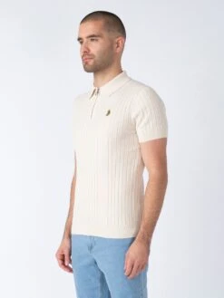 RIB EYE KNITTED ZIP POLO -Luke M710652 ECRU 2
