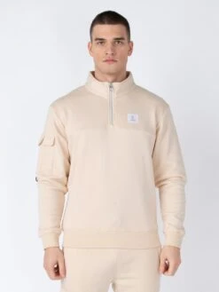 DAVAO ZIP NECK SWEAT -Luke M750367 ECRU 1