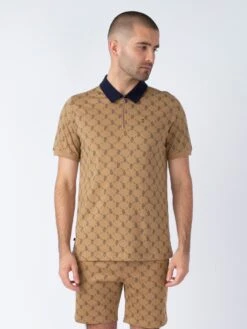 HENDERSON ZIP NECK POLO -Luke M751450 CARAMEL DARKNAVY 1