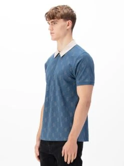 HENDERSON OVERPRINT ZIP NECK POLO -Luke M751450 DENIM BLUE ECRU 2