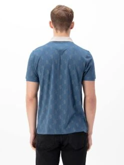 HENDERSON OVERPRINT ZIP NECK POLO -Luke M751450 DENIM BLUE ECRU 3